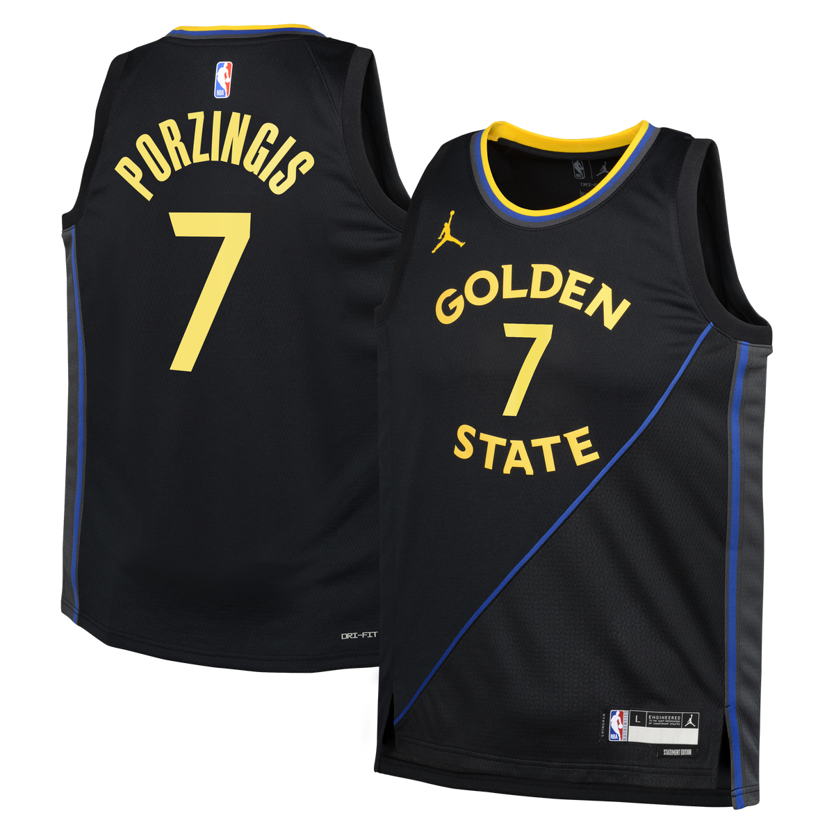 Kristaps Porziņģis Golden State Warriors Statement Edition Swingman Jersey - Black - Youth